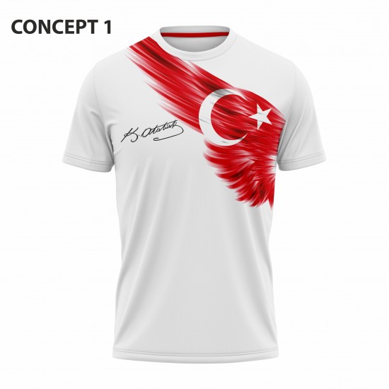  Atatürk Türk Bayrağı Baskılı beyaz T-shirt concept -1