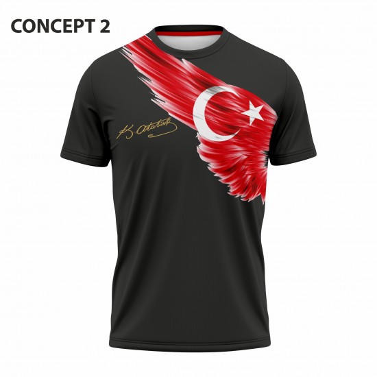  Atatürk Türk Bayrağı Baskılı siyah T-shirt concept -2
