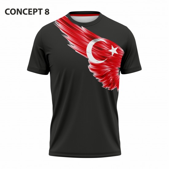 Türk Bayrağı Baskılı siyah T-shirt concept -8